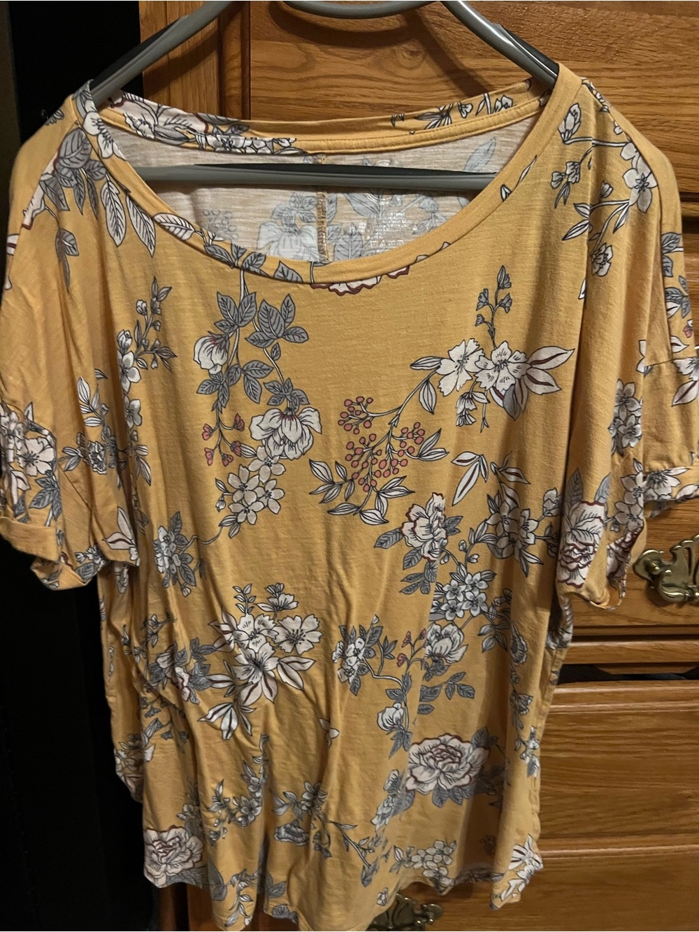 7 For All Mankind Mustard Yellow Floral Scoop Neck Top